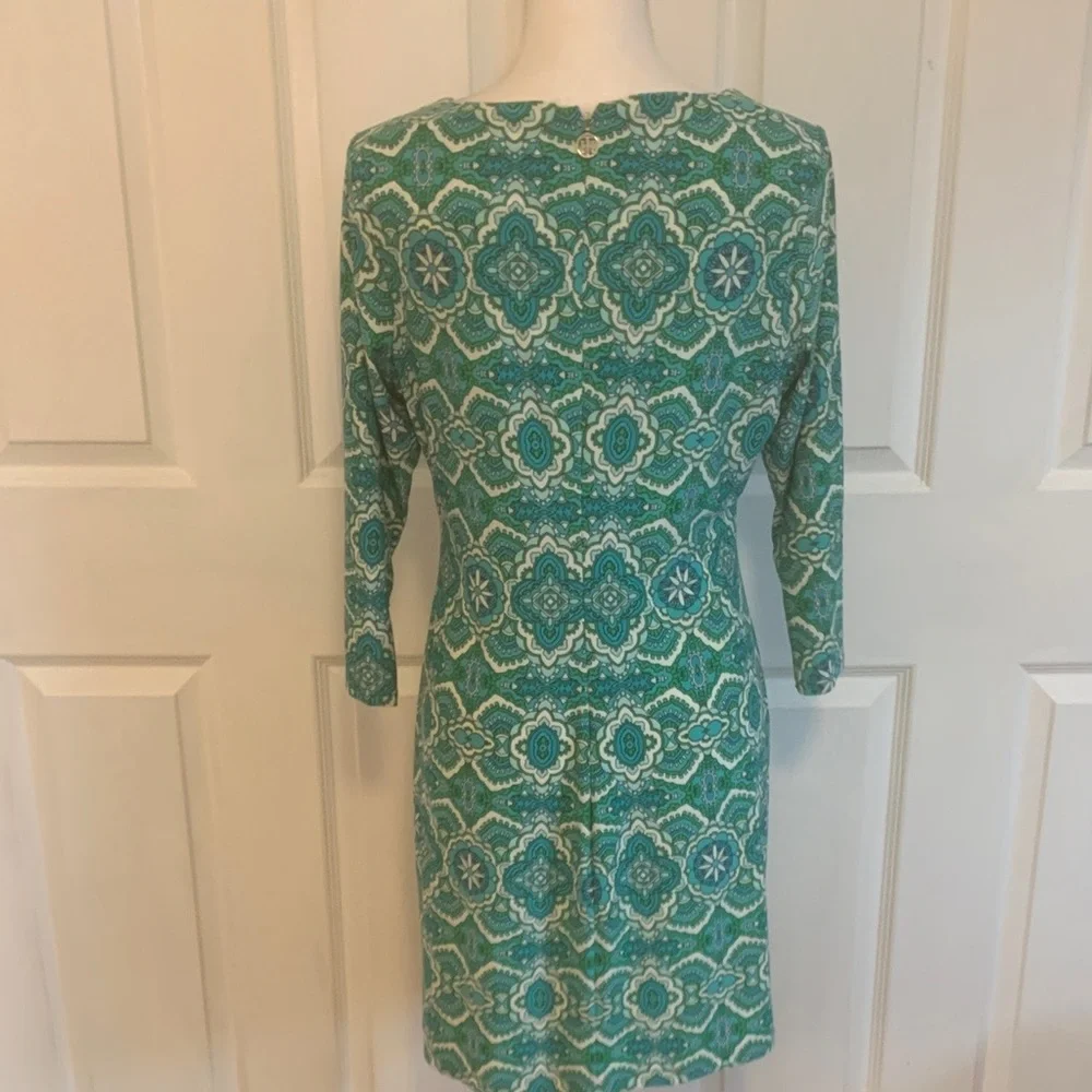 Tommy Hilfiger Teal and White Long Sleeve Dress